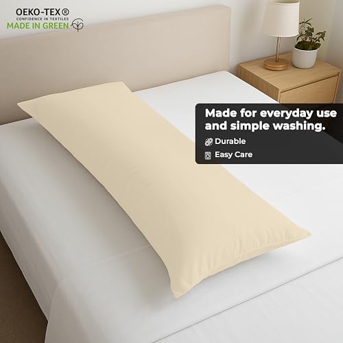 Image of ROYALE LINENS Body Pillow Cover - Double Brushed 1800 Microfiber - 20 inchx54 inch with Hidden Zipper Closure - Wrinkle & Fade Resistant - Super Soft Body Pillowcase 2 Pack (Sand, Pack of 2)