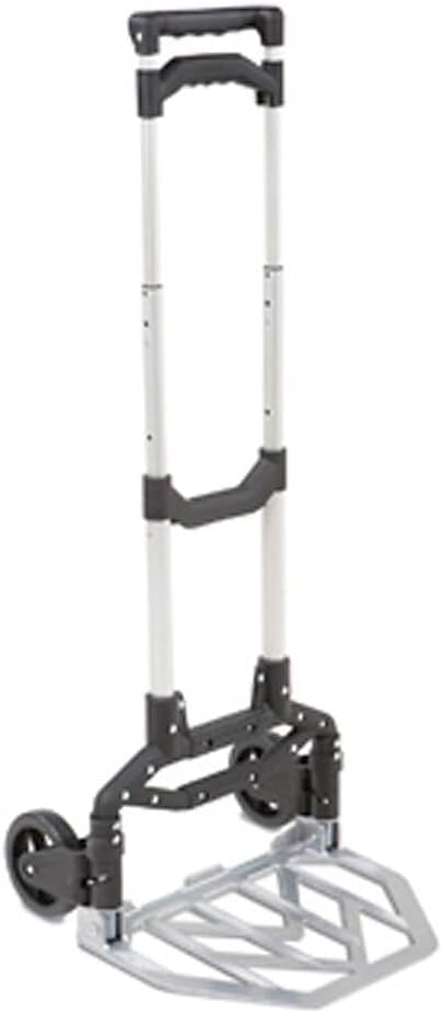 Seville Classics Industrial Folding Mobile Heavy Duty Aluminum Dolly Hand Truck for Warehouse, Moving, Appliance Organizing with Rubber Wheels 150 lb Capacity Jet Black