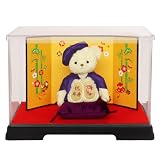 【プティルウ】 90歳 のお祝いに贈る、紫ちゃんちゃんこを着た 卒寿ベア (金屏風 ケース) 12cm 小 サイズ 卒寿 ノーマル