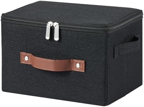 Storage Bins with Zipper Lid Cotton Linen Fabric Lidded Storage B...