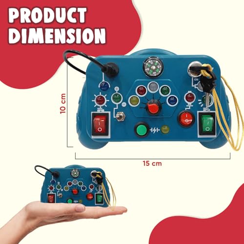 Image of Wembley Busy Board Switch Light Game - Blue | Montessori Sensory Activity Toy for Toddlers | LED Lights, Buttons, Switches & Compass | Fine Motor Skill Development