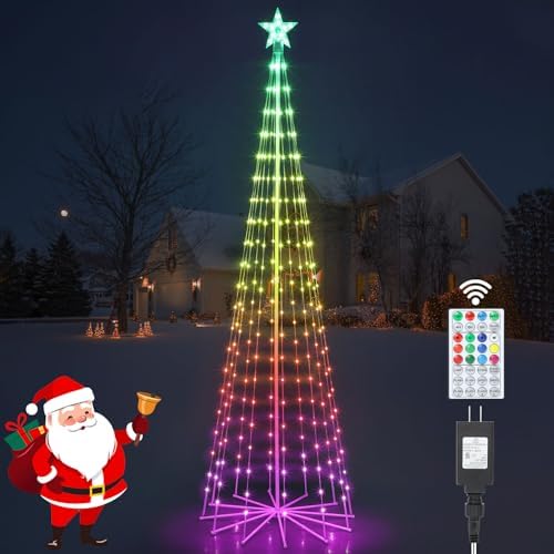DAMEING 7.5FT Outdoor Christmas Tree Lights, 16Colors Christmas Cone Tree Lights with 202LEDs, Lighted Animated Christmas Tree for Outside Yard Indoor Outdoor Xmas Decoration
