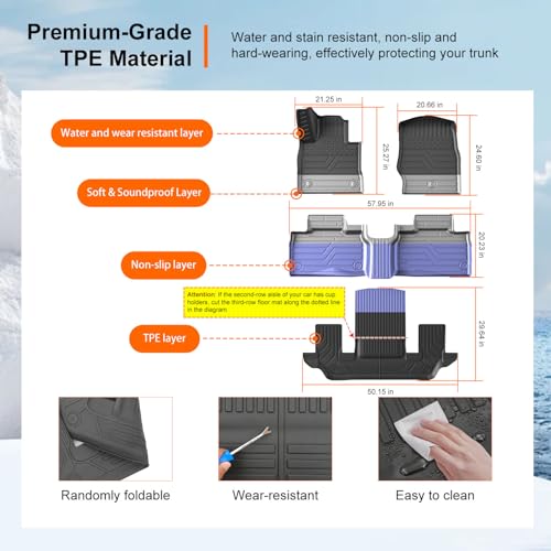 powoq 6 Seats Floor Mat Compatible with 2020-2026 Ford Explorer Cargo Mat Floor Liner TPE Back Seat Protector Trunk Cargo Liner Replacement for 2020-2026 Ford Explorer Accessories - Thumbnail 5
