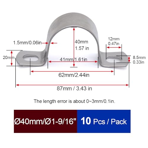 MgcTolBox Pipe Strap Clamp diameter 1-9/16 Inch, Heavy Duty Metal U Bracket with 2 Holes, Stainless Steel Conduit Clamps - Image 2