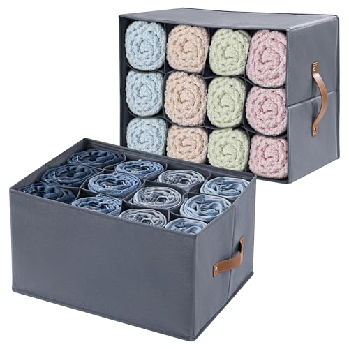 AINIYNM 2 Pack Wardrobe Organiser Clothes Storage Boxes for Jeans, 12 Cell Clothes Drawer Dividers for Cupboard Organizer, Foldable Clothing Boxes for Pants, Shirts, Trouser, Sweater