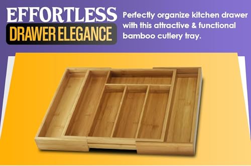 YBM Home Bamboo Cutlery Tray Flatware Silverware Drawer Organizer with 5 Compartments, 338 by YBM HOME - Image 4