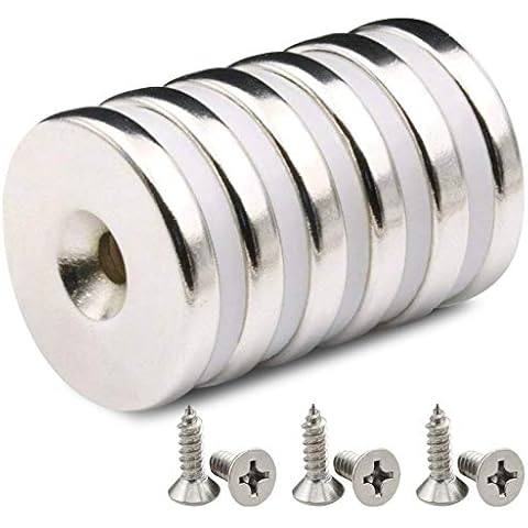 6 Pieces Neodymium Disc Magnet, 32 x 5 mm Strong Magnets, 12 KG Force Countersunk Rare Earth Magnets with 6 Screws Cover