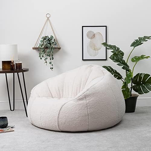 icon Sherpa Bean Bag Chair, Natural, Fluffy Berber Boucle Style Bean Bags Adult, Large Bean Bags with Filling Included