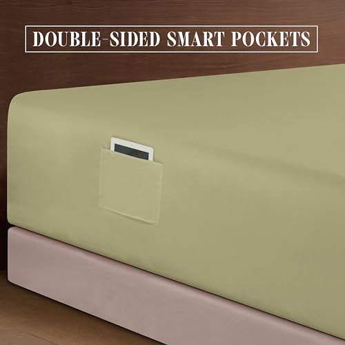 Elegant Comfort Luxury 1500 Premium Hotel Quality Microfiber 4-Piece Sheet Set - Soft, All Around Elastic 18-24 Inches Deep Fitted Sheet - Extra Deep Pocket Sheets, Queen, Sage/Green