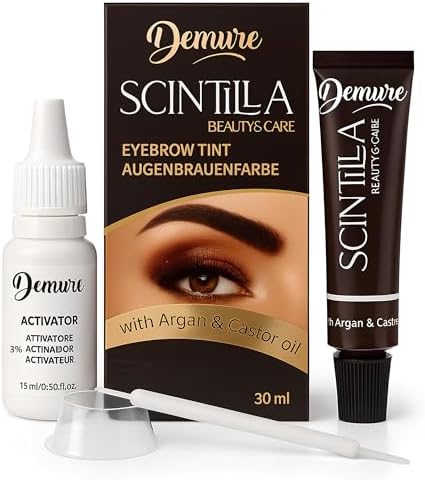Demure Colore Sopracciglia, Colorante con Olio di Argan e di Ricino, Risultato Naturale e Duraturo Fino a 4 Settimane, Applicazione Rapida e Precisa (MARRONE SCURO 3.0)