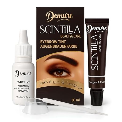 DEMURE - Kit de tinte para cejas, fórmula profesional, tinte de cejas con aceite de argán y aceite de ricino (Omega 6, carotenos, vitaminas A, E, F), resultados rápidos y seguros (3.0, castaño oscuro)