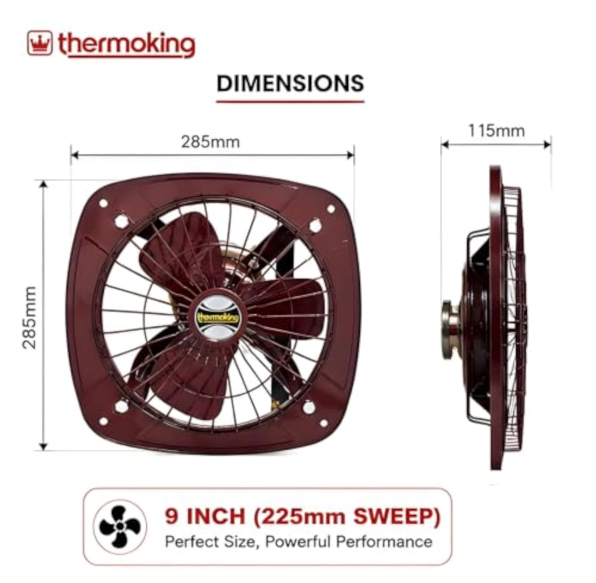 Fresh Air 9 Inch Exhaust Fan with Metal Blade, High Speed