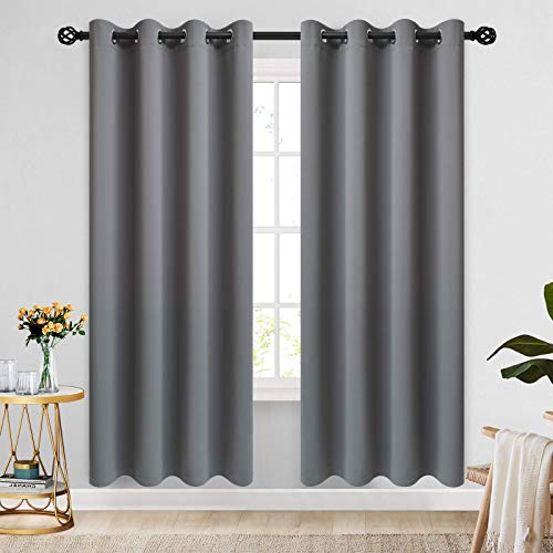 Image of COSVIYA Grommet Blackout Room Darkening Grey /Gray Curtains 72 inch Length | Thick Polyester Light Blocking Insulated Thermal Window Curtain Drapes for Bedroom /Living Room,52x72 inches,2 Panels