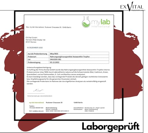 Bio Astaxanthin Tropfen, 8mg Astaxanthin pro Tagesdosis, Hochdosiert & Vegan - 100% natürliches Astaxanthin - Hohe Bioverfügbarkeit - Laborgeprüft, 30 ml