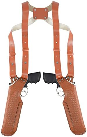 Koltster S&W 357 Magnum Shoulder Holster, 2 Gun Leather Gun Holster for 4" Barrel Vertical Carry Basketweave Black Genuine Leather Handmade (K448R)