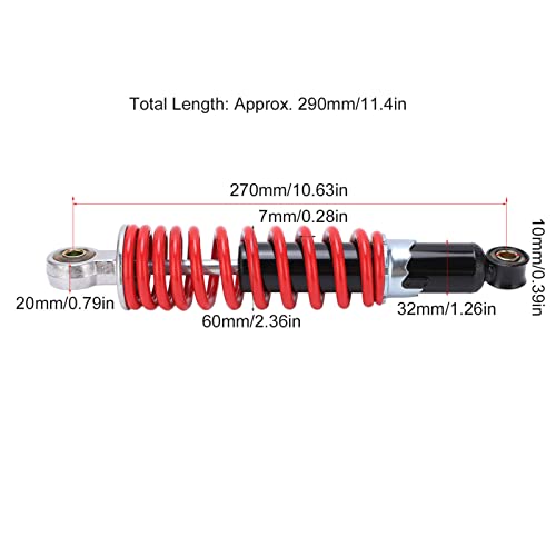 Tissting Motorrad Stoßdämpfer Hinten, Hochwertiger Verstellbarer Federdämpfer 270mm mit 10mm Loch für 50cc-125cc ATV Quad Bike und Dirtbikes, Edelstahl Hintere Stoßdämpfer