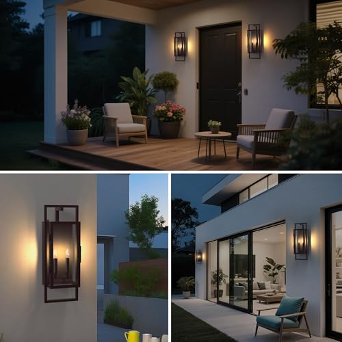 Lawyettle ππ.ππππ Oil Rubbed Bronze Outdoor Wall Sconce, Large Exterior Lighting Fixtures 2-Light, Waterproof Dusk to Dawn Outdoor Wall Light, Modern Outside Sconce Lights for Porch Garage by Lawyettle - Used condition - Image 7