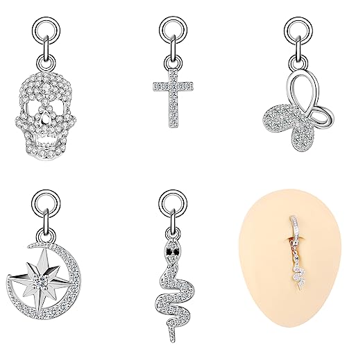 ZS 14G Clicker Belly Button Rings Dangle Accessories, Belly Barbell Piercing Simulated Diamonds Rivet Reverse Curved Navel Barbell Body Jewelry (Accessories-B)