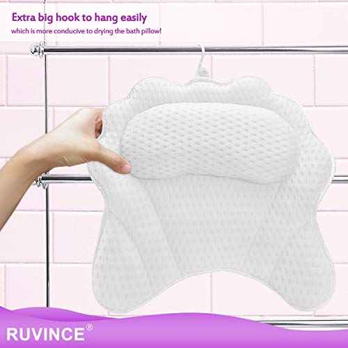 Bath Pillow RUVINCE Luxurious Bath Pillows for Tub Contains 2 Loofah Body Scrubber Ergonomic Bathtub Pillow for Neck,Head & Shoulders