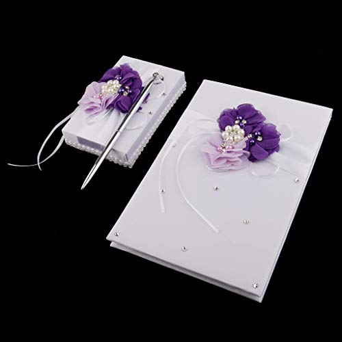 Wedding Guest Book and Pen Set Ceremony Party Favor for Wedding Party Props, Birthday Party Baby Shower Wedding Decoration Supplies - Purple - Thumbnail 4