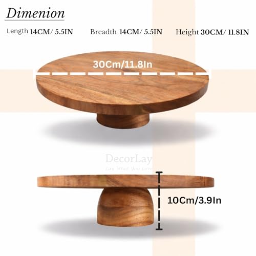 Image of Decorlay 12-Inch Wooden Cake Stand | Elegant Dessert & Cupcake Pedestal Riser | Multipurpose Serving Stand for Parties, Weddings & Kitchen Display