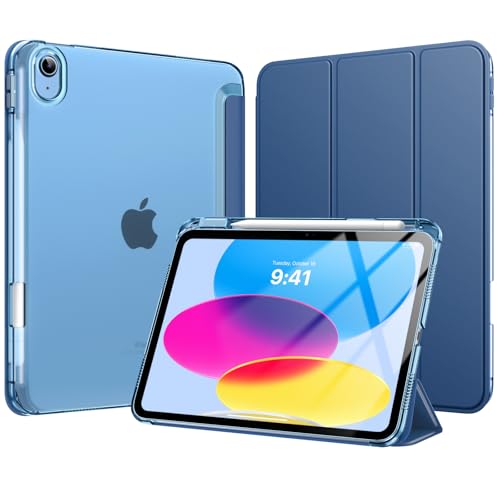 MoKo Hülle für iPad (A16) 11. Generation 11 Zoll 2025, iPad 10. Generation 10,9 Zoll 2022 mit Stifthalter, Schlank Leicht Trifold Schutzhülle mit Hart PC Transluzenter Rückseite, Marineblau