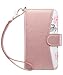 iPhone SE/5S/5 Wallet Kickstand Case for Women Girls, ULAK Premium PU Leather Case Card Holder ID Slot Wristlet Hand Strap Shockproof Full Protective Cover,Rose Gold Flower