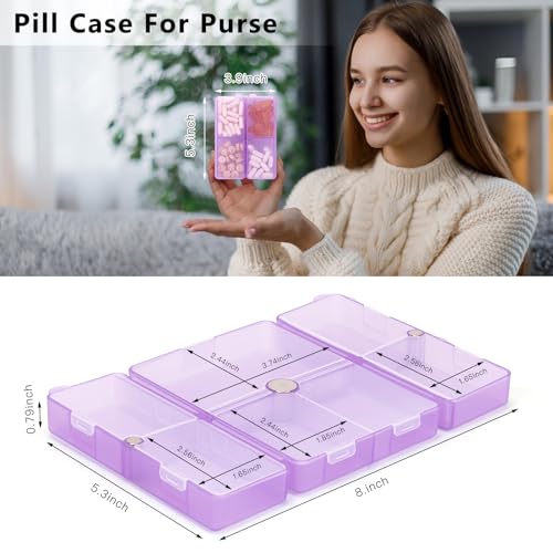 Image of FYY Travel Pill Organizer, 7 Compartments Large Pill Box Case-Clear Purple
