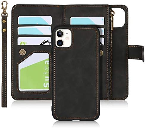 ICoverCase Wallet Case For IPhone 11 Pro - RFID Blocking Leather Cover With Card Slots, Kickstand & Wrist Strap (Heart Blue)