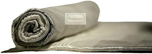 Moroccanity - Shiny & Vibrant Moroccan Hand-loomed Sofa Bedspread Throw - in Sabra Cactus Silk and Chenille - 3m x 2m (White & Grey)