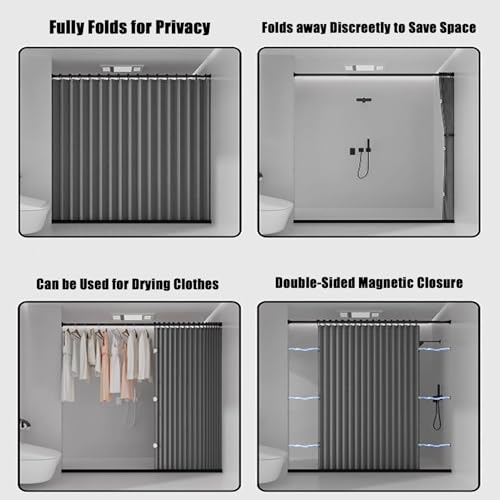 Cortina plisada magnética gris y divisor plegable de interior 4