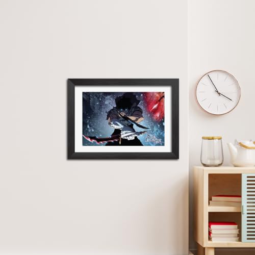 Image of TenorArts Sung Jinwoo Poster Solo Leveling Anime Posters Laminated Photo Frame Painting with Matt Finish Black Textures (12inches x 9inches)