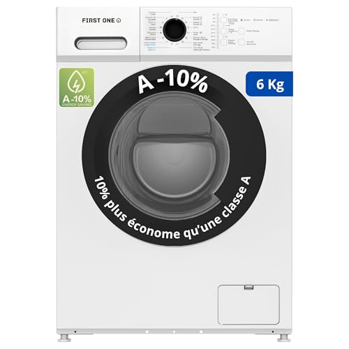 Lave-linge frontal FIRST ONE FLL61000WH - 6 Kg - 1000 tr/mn - 16 programmes - Eco - Intensif - Rapide – Très Faible conso Classe A-10%