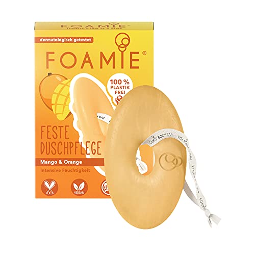 Foamie Festes Duschgel mit Mango & Orange, Fruchtige Duschpflege Trockene Haut mit Massage-Effekt, Feste Dusche 100% Vegan, Plastikfrei, Silikonfrei, 80 g
