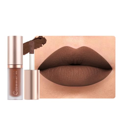 Image of evpct 1Pcs Dark Brown Matte Liquid Lipstick Lip Gloss Glossy Set for Black Women 24 Hour Silky Velvet Lipstick 04#