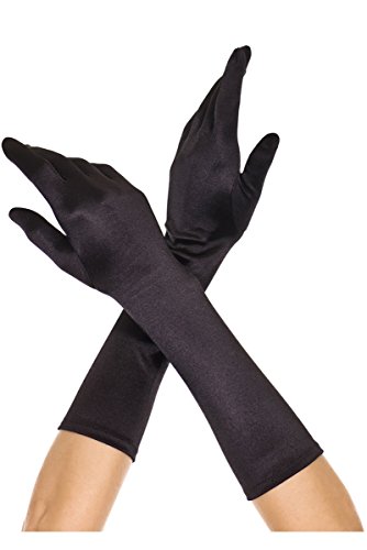 Elbow Length Satin Gloves - Black