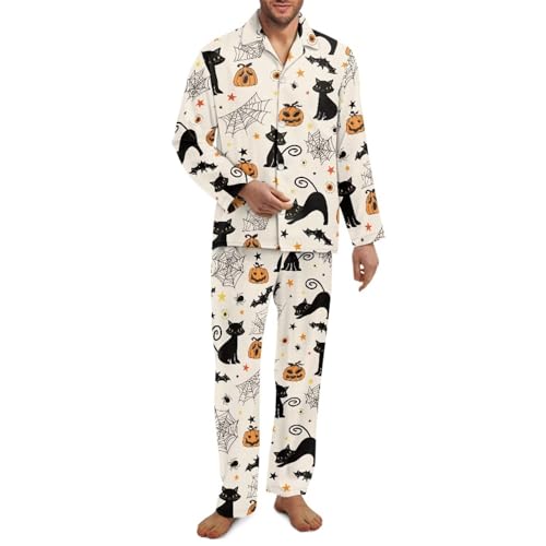2-Piece Pajamas Set for Men Button Down Long Sleeve Sleepwear Lightweight Comfy Loungewear Night Suits