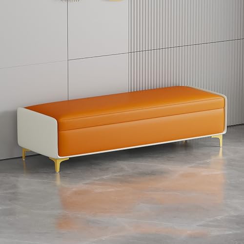 Pouf avec rangement et pieds dorés pour bout de lit