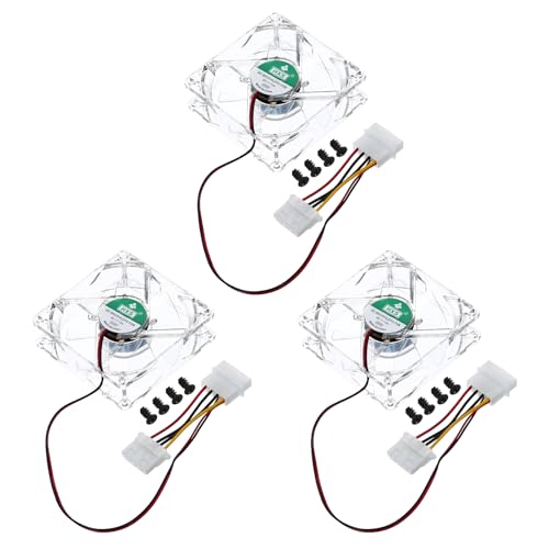 sourcing map 3Pcs Clear Computer Case Fan 1800RPM 80mm 4 Pin Green LED Silent Cooling Fan 4 LED 12V for Desktop Computer Radiators with 12 Screws