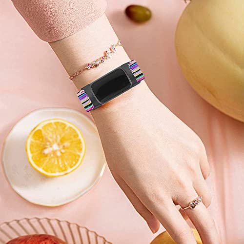 3-Pack Elastic Nylon Bands Compatible with Fitbit Charge 6/ Charge 5, Breathable Adjustable Replacement Stretchy Nylon Loop Wristband Sport Strap for Women Men, 304