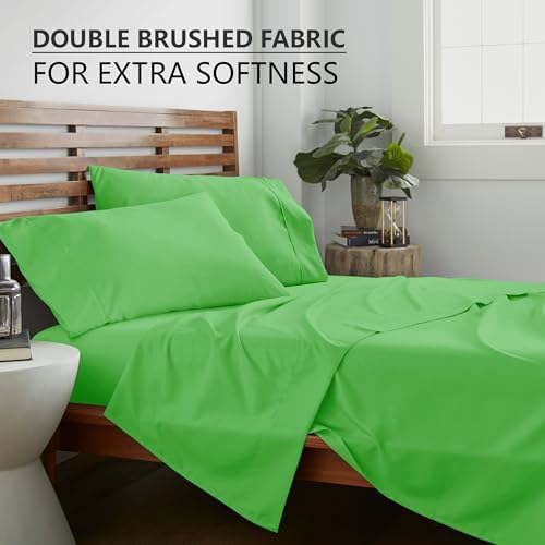 American Home Collection Twin Size Sheet Set - 16-Inch Deep Pocket - Ultra Soft Microfiber Bed Sheets - Breathable, Wrinkle Free, Easy Care - Oeko-Tex Certified (Twin, Lime Green)