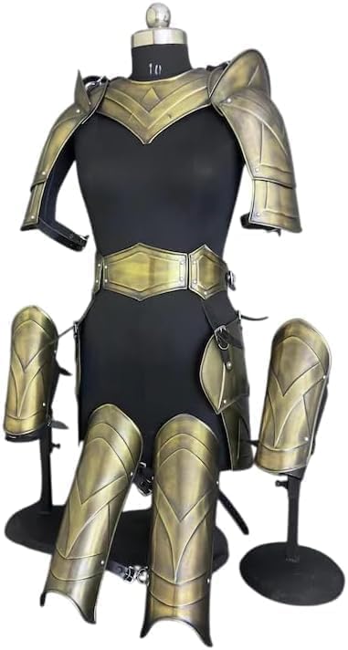 Medieval Knight Full Body Armor Set for Men – 10-Piece Golden Bronze Steel Cosplay Armor with Shoulder, Arm, Chest & Leg Plates for LARP, Halloween & Stage Performances