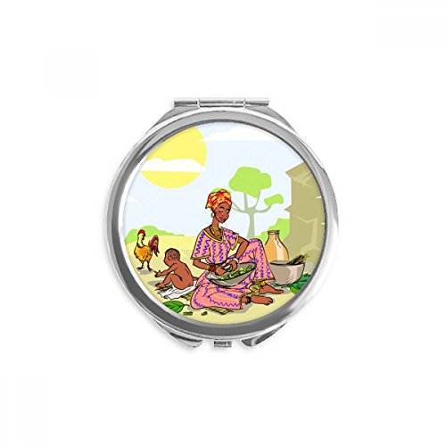 Miroir de poche totems africains, un accessoire rond et coloré pour le sac