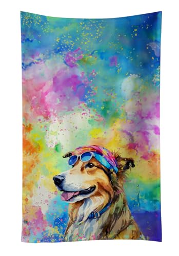 Caroline's Treasures DAC2494KTWL Collie Hippie Dawg Kitchen Towel Dish Cloths Guest Hand Towel Decorative Bathroom Towel for Face,Tea, Dishcloth, Kitchen and Bath
