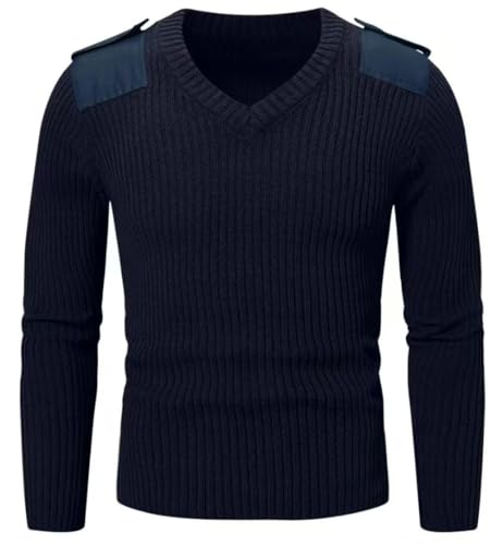 Men's Long Sleeved Patchwork Knitted Pullover Wool Retro V-Neck Casual Sweater2