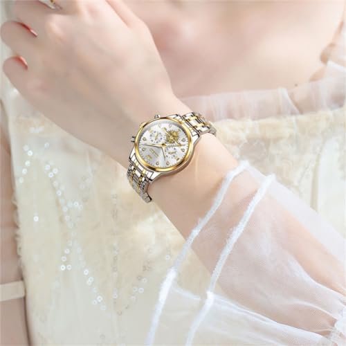 Image of OLEVS Women Watch Multifunctional Two Tone Watch Fashion Business Analog Quartz Ladies Watch Stainless Steel Waterproof Diamond Watch for Women