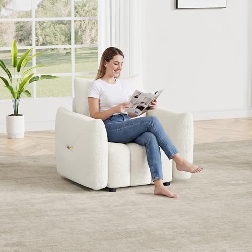 Image of OUYESSIR 38 inch Modern Accent Single Sofa Chair, Comfy Deep Seat Teddy Living Room Chair, Leisure Boucle Reading Sofa Arm Chair for Bedroom, Office, Apartment, Beige