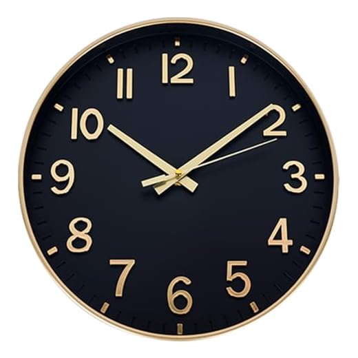 HZDHCLH Wall Clocks Battery Operated,Wall Clock Black Gold,8 inch Wall Clock Silent Non Ticking Modern 3D Numbers for Kitchen Bedroom Living Room Office Classroom Decor