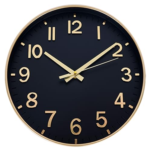 HZDHCLH Wall Clocks Battery Operated,Wall Clock Black Gold,8 inch Wall Clock Silent Non Ticking Modern 3D Numbers for Kitchen Bedroom Living Room Office Classroom Decor