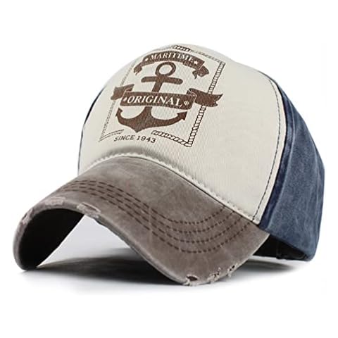 LONGTEN Vintage Baseball Cap Fashion Anchor Pattern Denim Cotton Frayed Edge Sunhat Adjustable Unisex A Cover